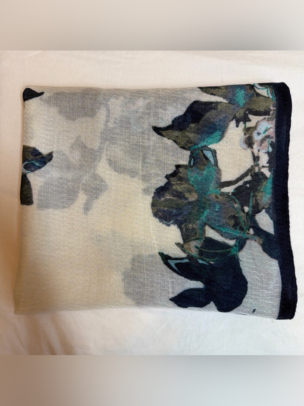 Floral Print Women's Wrap Scarf in Teal and Cream